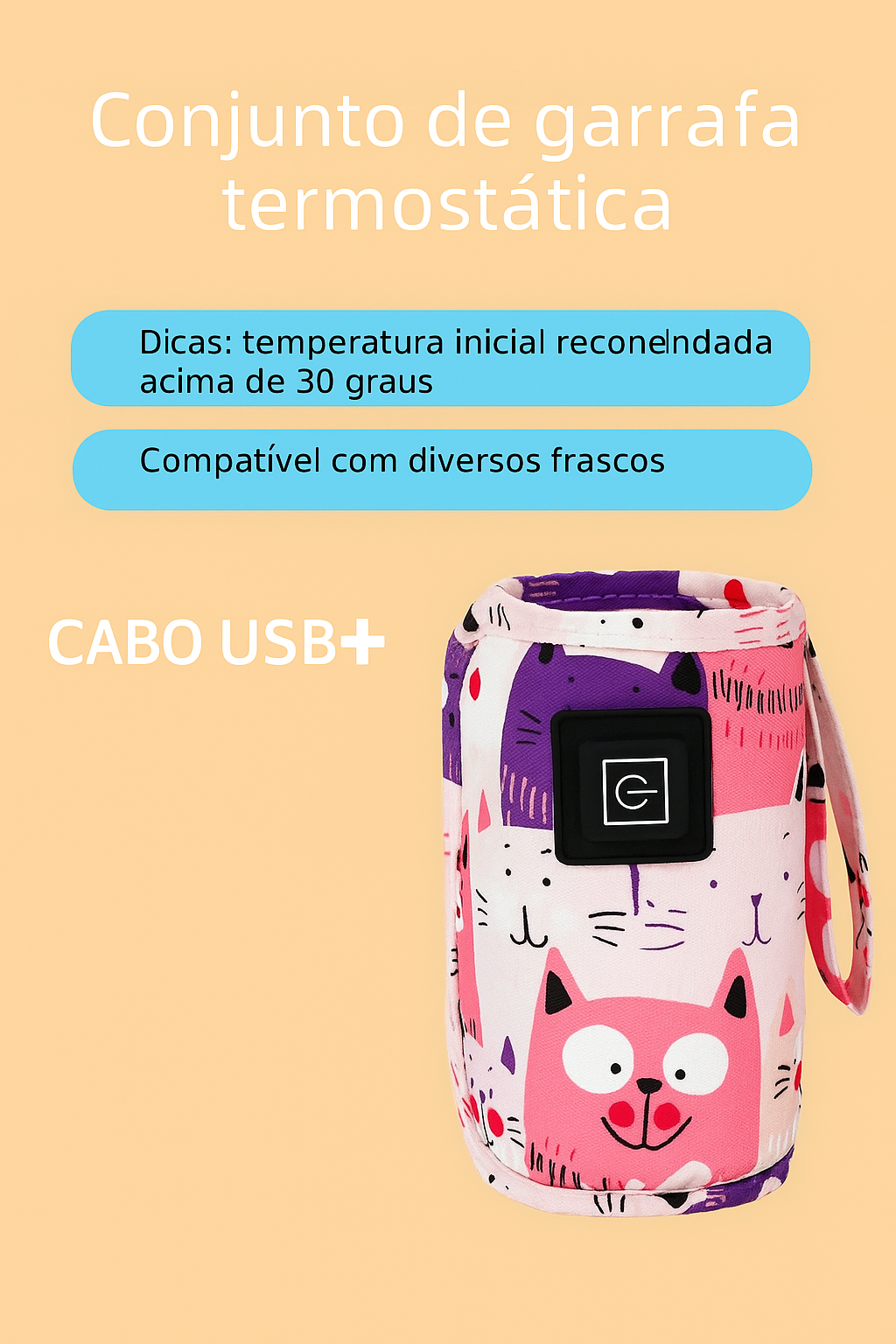 Aquecedor Portátil GaellWarm™ – Para Leite e Água com Conexão USB