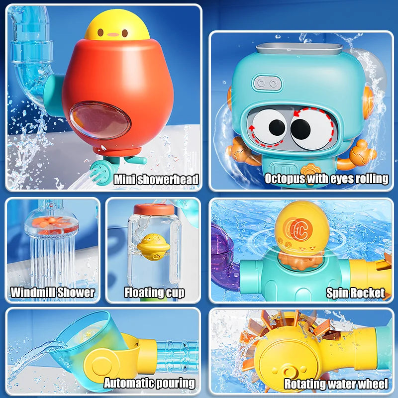 Kit OctoTubo™ com 27 Peças de Montagem para Banho - Engenharia Divertida e Criatividade na Água - Gaells (2 anos)