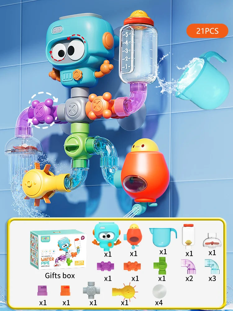 Kit OctoTubo™ com 27 Peças de Montagem para Banho - Engenharia Divertida e Criatividade na Água - Gaells (2 anos)
