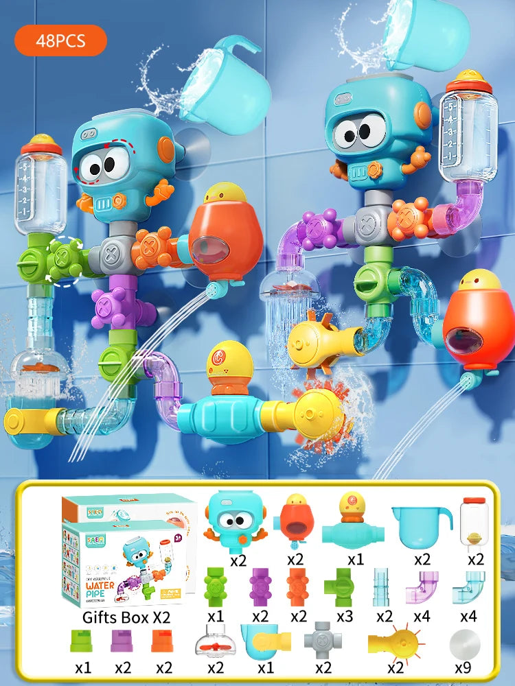 Kit OctoTubo™ com 27 Peças de Montagem para Banho - Engenharia Divertida e Criatividade na Água - Gaells (2 anos)