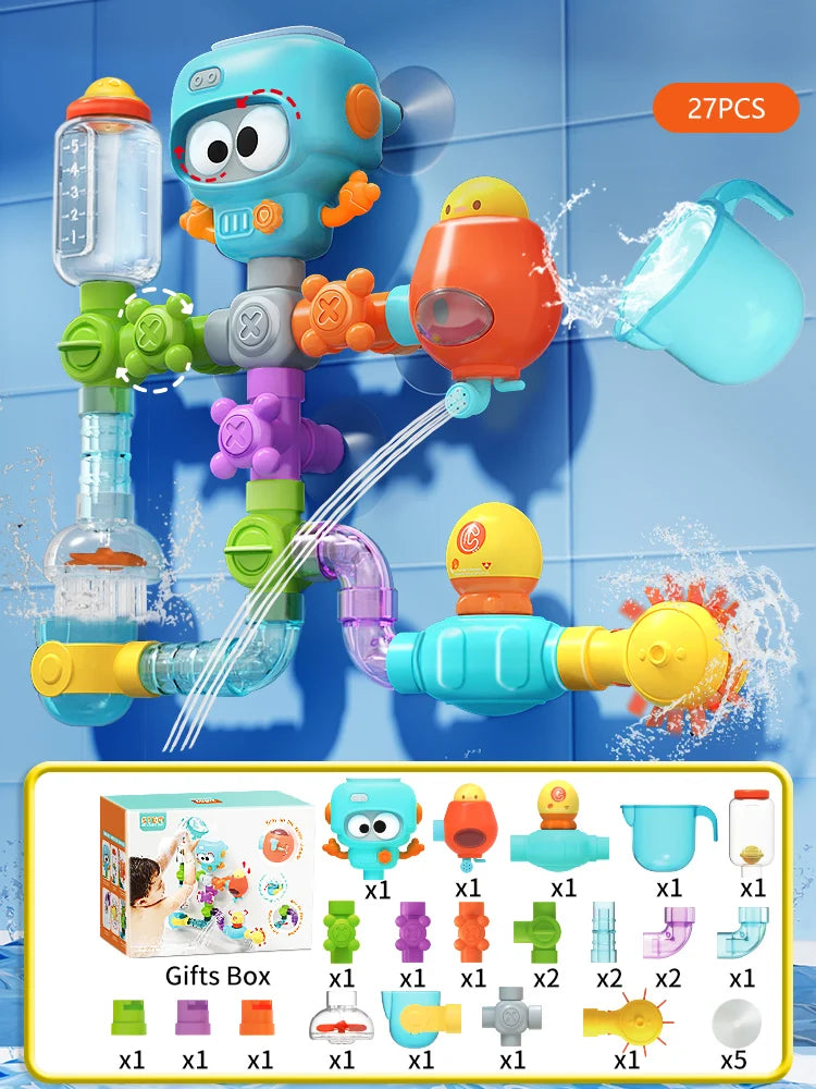 Kit OctoTubo™ com 27 Peças de Montagem para Banho - Engenharia Divertida e Criatividade na Água - Gaells (2 anos)
