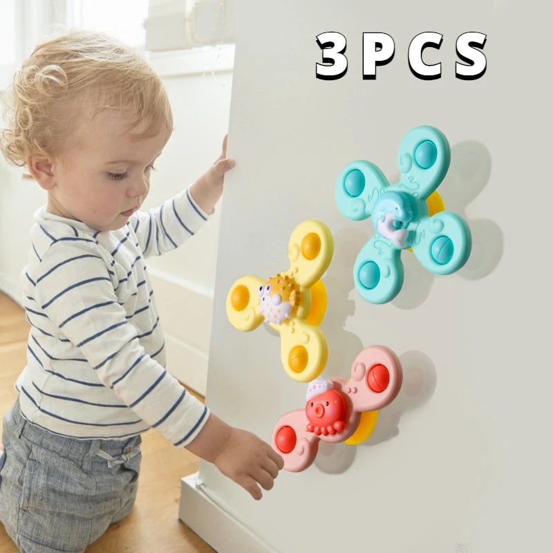 Kit SpinnerBath™ com 3 Brinquedos de Banho Giratórios - Estímulo Sensorial e Coordenação - Gaells (1 ano)
