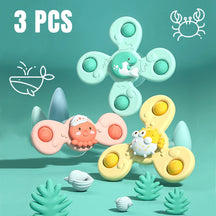 Kit SpinnerBath™ com 3 Brinquedos de Banho Giratórios - Estímulo Sensorial e Coordenação - Gaells (1 ano)