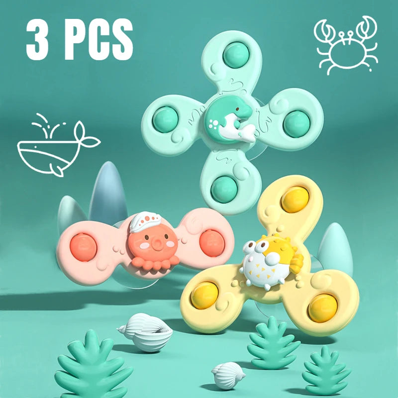 Kit SpinnerBath™ com 3 Brinquedos de Banho Giratórios - Estímulo Sensorial e Coordenação - Gaells (1 ano)
