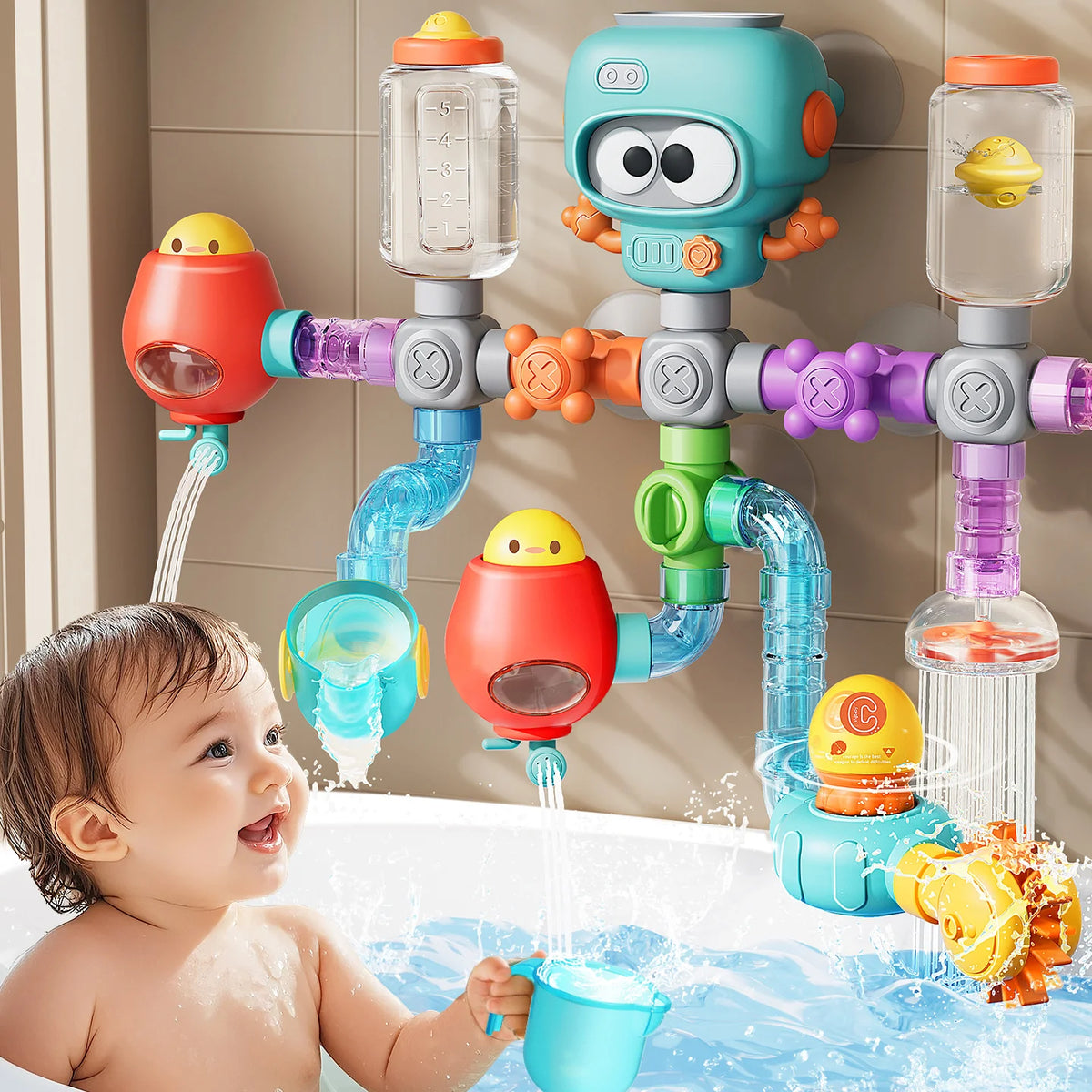 Kit OctoTubo™ com 27 Peças de Montagem para Banho - Engenharia Divertida e Criatividade na Água - Gaells (2 anos)